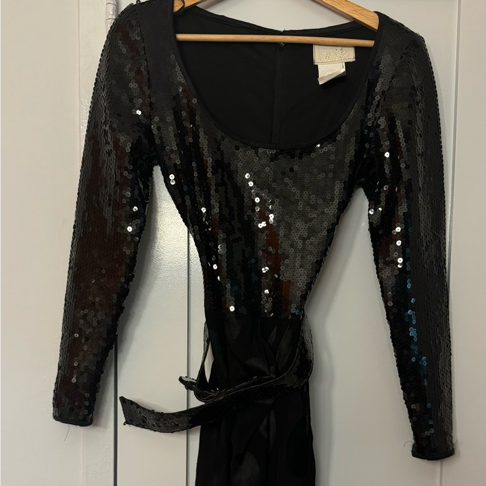 Vintage Black Cache Sequin Dress 80s